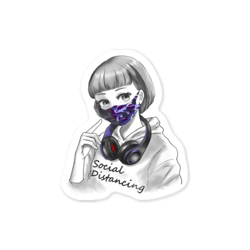 迷彩マスク  パープル　文字黒 Sticker