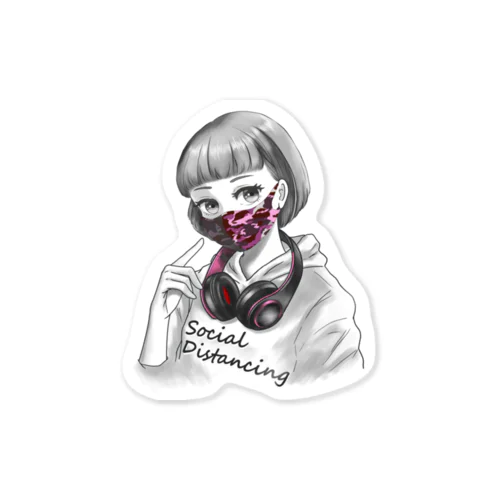 迷彩マスク  ピンク　文字黒 Sticker