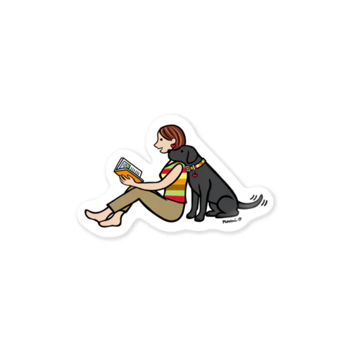 ブラックラブラドールとママの読書の時間 Sticker