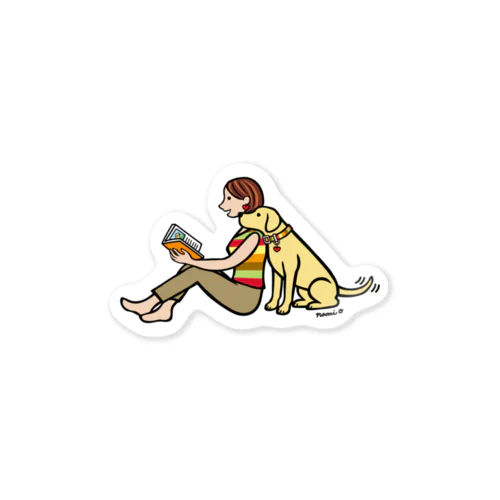 イエローラブラドールとママの読書の時間 Sticker