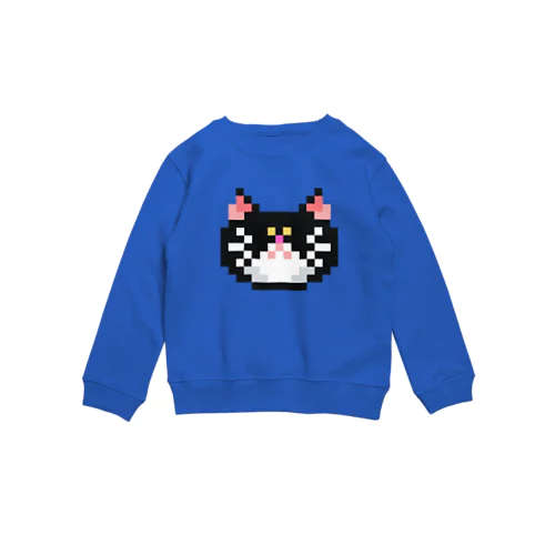 ドット絵ハチワレ白黒猫ちゃん Crew Neck Sweatshirt