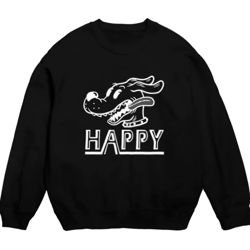 happy dog (white ink) Crew Neck Sweatshirt