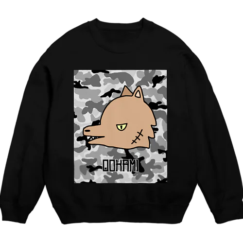 オオカミ（迷彩黒） Crew Neck Sweatshirt