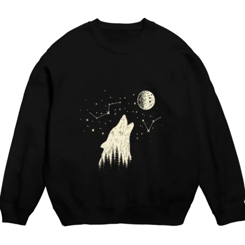 森と星と狼　ホワイト Crew Neck Sweatshirt