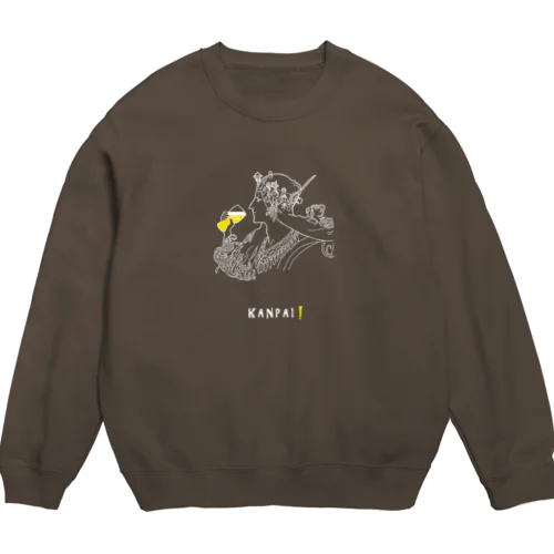 名画 × BEER（ミュシャ）白線画 Crew Neck Sweatshirt