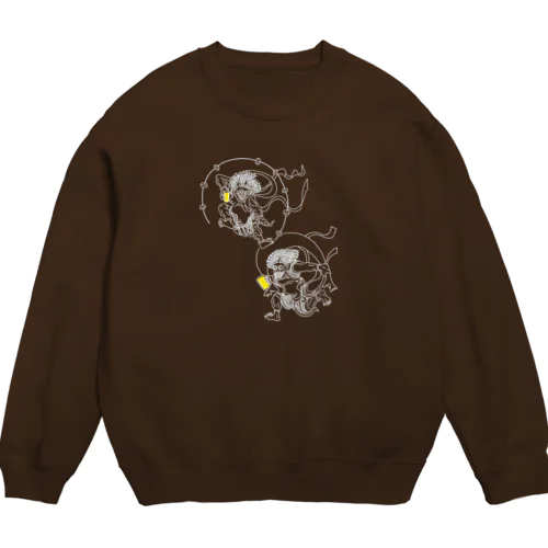 名画 × BEER（風神雷神）白線画 *文字なしver. Crew Neck Sweatshirt