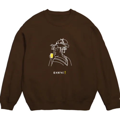 名画 × BEER（美人画）白線画 Crew Neck Sweatshirt