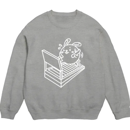 ウサコロまる・ランニングマシン（線画：白バージョン） Crew Neck Sweatshirt