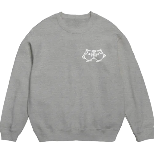 ニャンコロまる＆茶トラニャンコロまる・くっつき（小）（線画：白バージョン） Crew Neck Sweatshirt