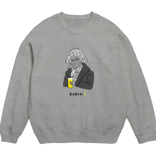 偉人 × BEER（ベートーベン）黒線画 Crew Neck Sweatshirt