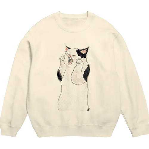 妖怪あくびうつしにゃんこ Crew Neck Sweatshirt