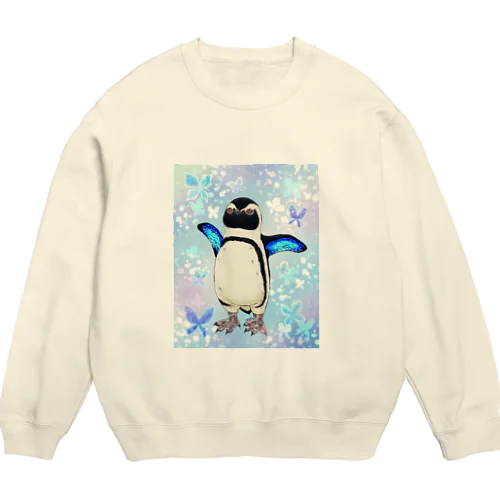 ケープペンギン「ちょうちょ追っかけてたの」(Blue) Crew Neck Sweatshirt