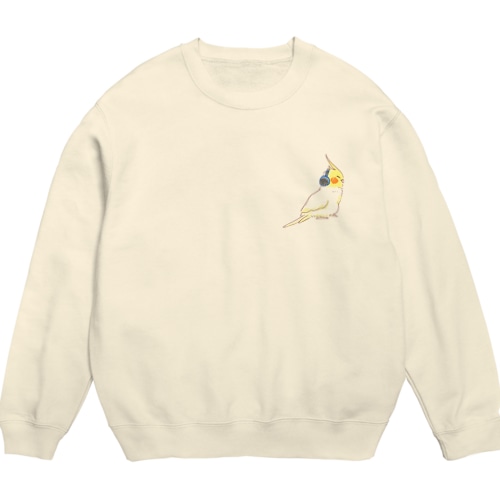 イヤマフつけてるオカメのおこめ Crew Neck Sweatshirt