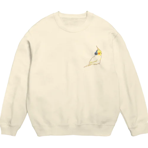 イヤマフつけてるオカメのおこめ Crew Neck Sweatshirt