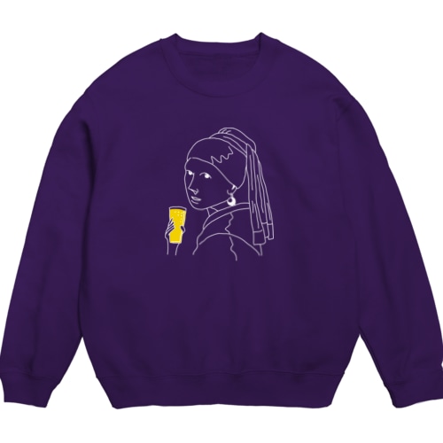 名画 × BEER（真珠の耳飾りの少女）白線画 *文字なしver. Crew Neck Sweatshirt