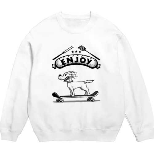 happy dog -ENJOY- (black ink) Crew Neck Sweatshirt