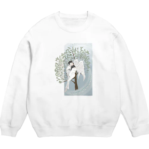 センター分け男の子の天使（前面プリント） Crew Neck Sweatshirt