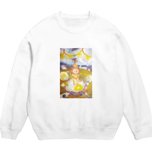 猫と卵と絵の具と Crew Neck Sweatshirt