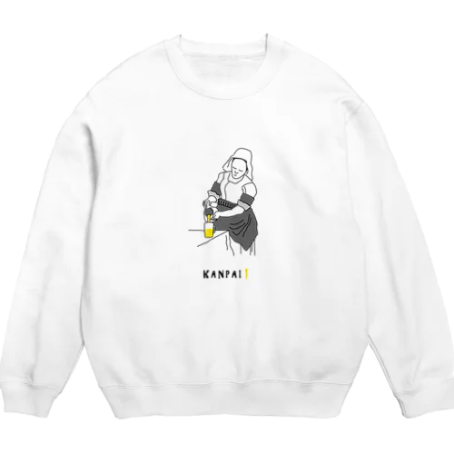 名画 × BEER（牛乳を注ぐ女）黒線画 Crew Neck Sweatshirt