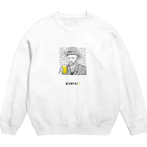 名画 × BEER（ゴッホ自画像）黒線画 Crew Neck Sweatshirt