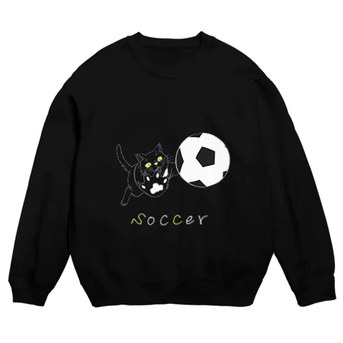 部活ねこ/サッカー【白】 Crew Neck Sweatshirt