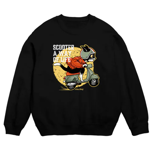 スクーターに乗った猫 Crew Neck Sweatshirt