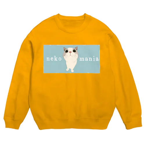 ネコマニア 背景あり Crew Neck Sweatshirt