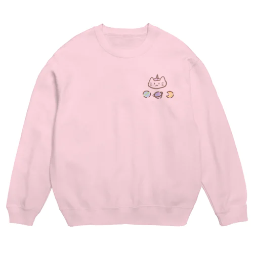 🪐ゆにねこ🪐ピンク(髪色)(小) Crew Neck Sweatshirt