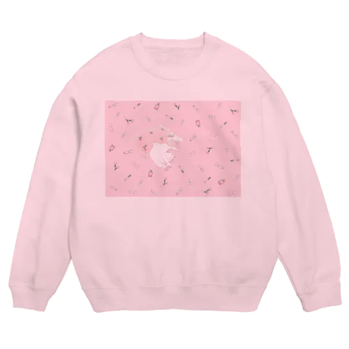 おねむｚｚｚ白猫ちゃん♡ピンク Crew Neck Sweatshirt