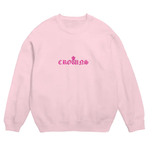 CROWNSトレーナー（ピンク文字） Crew Neck Sweatshirt