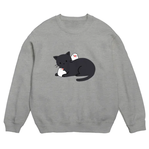 黒猫と白文鳥 Crew Neck Sweatshirt