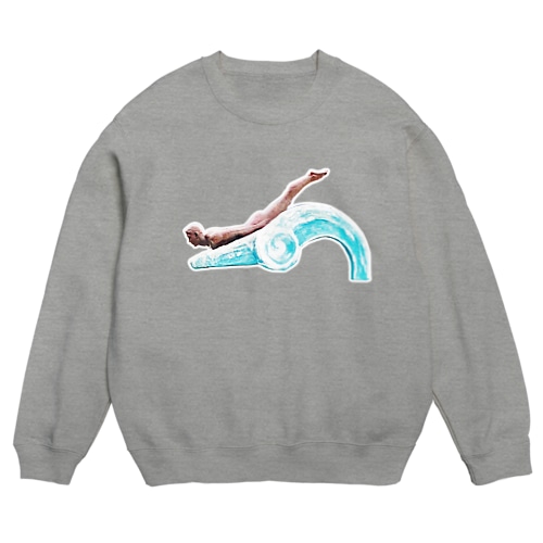 湯野浜「波乗り発祥の浜」像-横- Crew Neck Sweatshirt