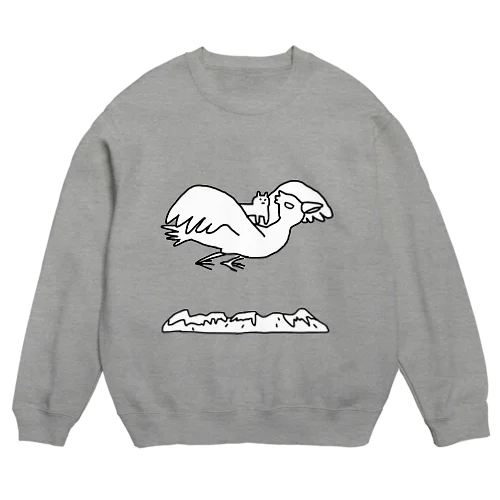 鳥とネコの旅（白黒/山が少し離れてるver.） Crew Neck Sweatshirt