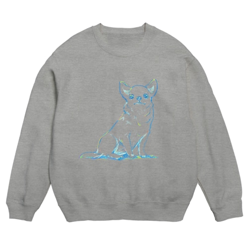 白いチワワ・青 Crew Neck Sweatshirt