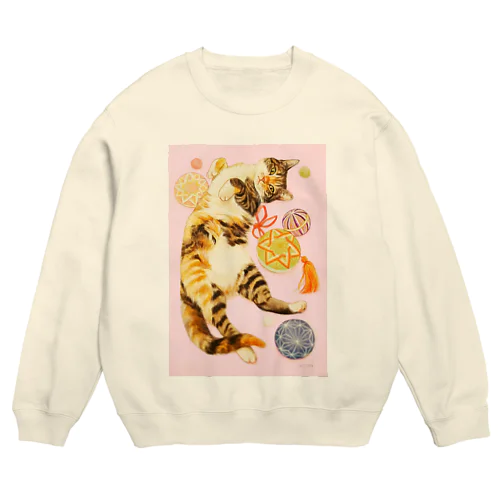 手鞠と猫 ろ Crew Neck Sweatshirt