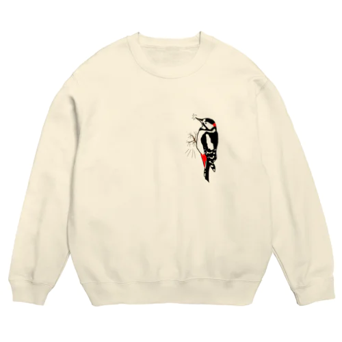 キツツキ はりついた Crew Neck Sweatshirt