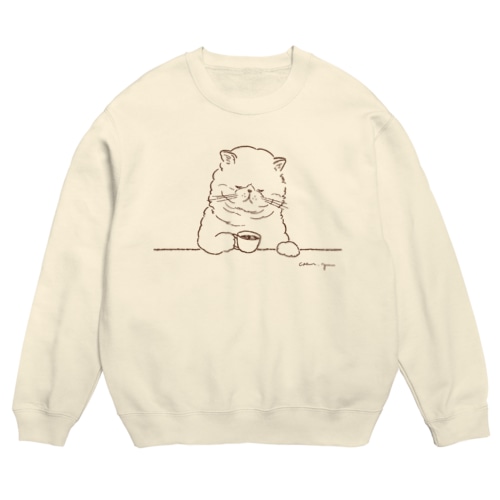 猫と珈琲（印刷インクカラー：ココアブラウン） Crew Neck Sweatshirt