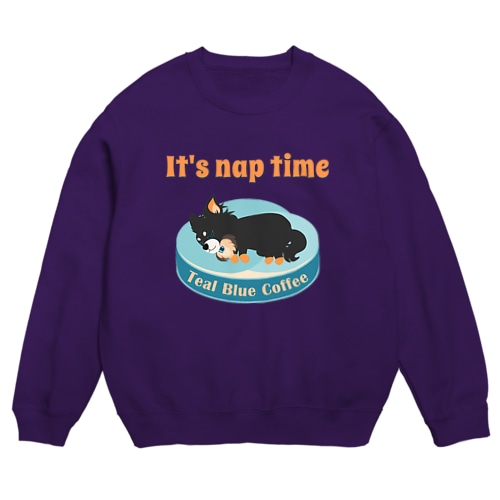 お昼寝の時間　-puppy teal- Crew Neck Sweatshirt