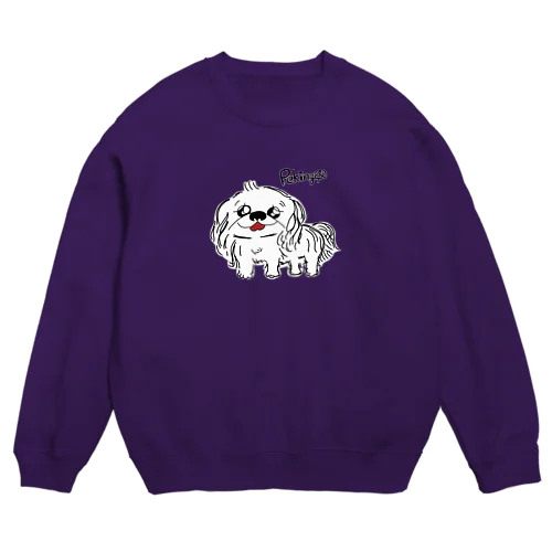 笑うペキニーズ(白) Crew Neck Sweatshirt