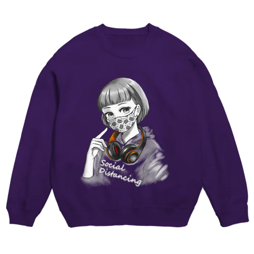 にゃんこマスク 文字白 Crew Neck Sweatshirt