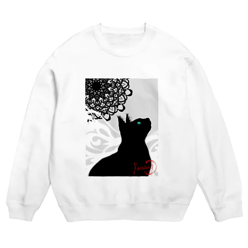 黒猫_gray Crew Neck Sweatshirt