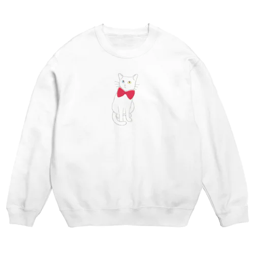 赤い蝶ネクタイのねこ（オッドアイ） Crew Neck Sweatshirt