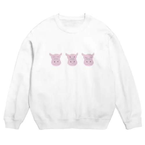 なんともいえない表情のカバ Crew Neck Sweatshirt