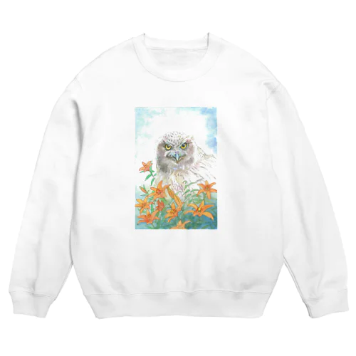 シマフクロウと姫百合　 Crew Neck Sweatshirt