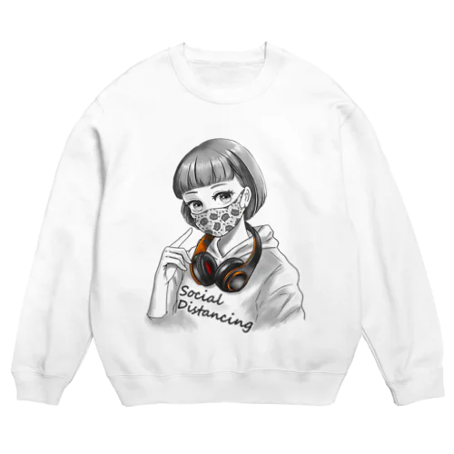 にゃんこマスク 文字黒 Crew Neck Sweatshirt