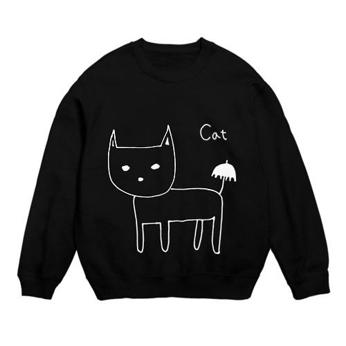 猫と傘　白抜き・黒縁あり Crew Neck Sweatshirt