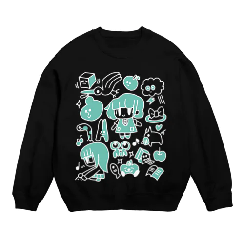 イワシロモチーフいっぱい(黒) Crew Neck Sweatshirt