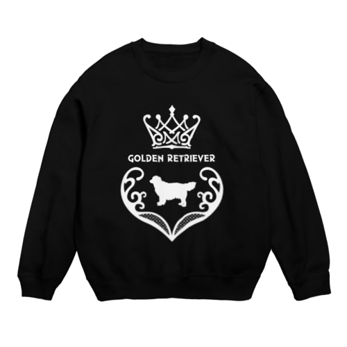 ゴールデンレトリバー　crown heart　onehappiness　white Crew Neck Sweatshirt