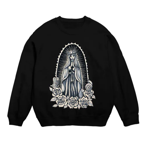 グアダルーペの聖猫 聖母マリア 猫 モノトーン Crew Neck Sweatshirt