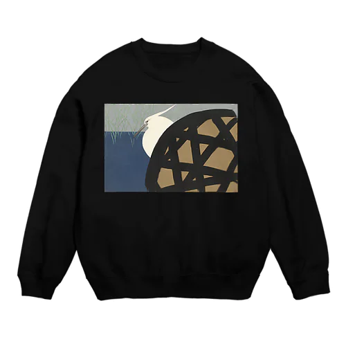 和風　神坂雪佳 「白鷺」 （1909） Crew Neck Sweatshirt